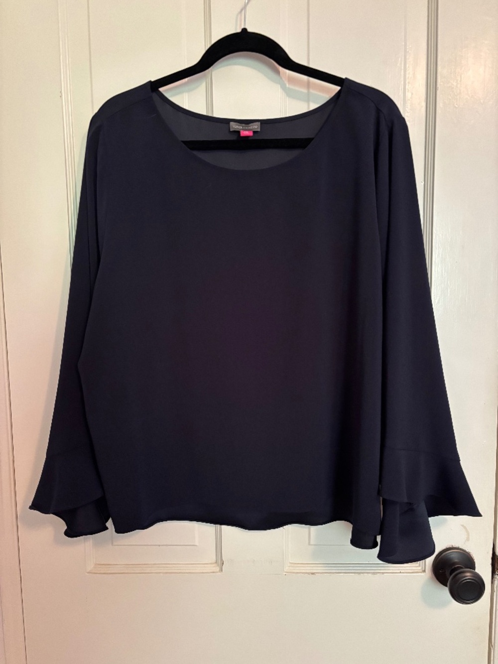 Blue blouse with flounce sleeves